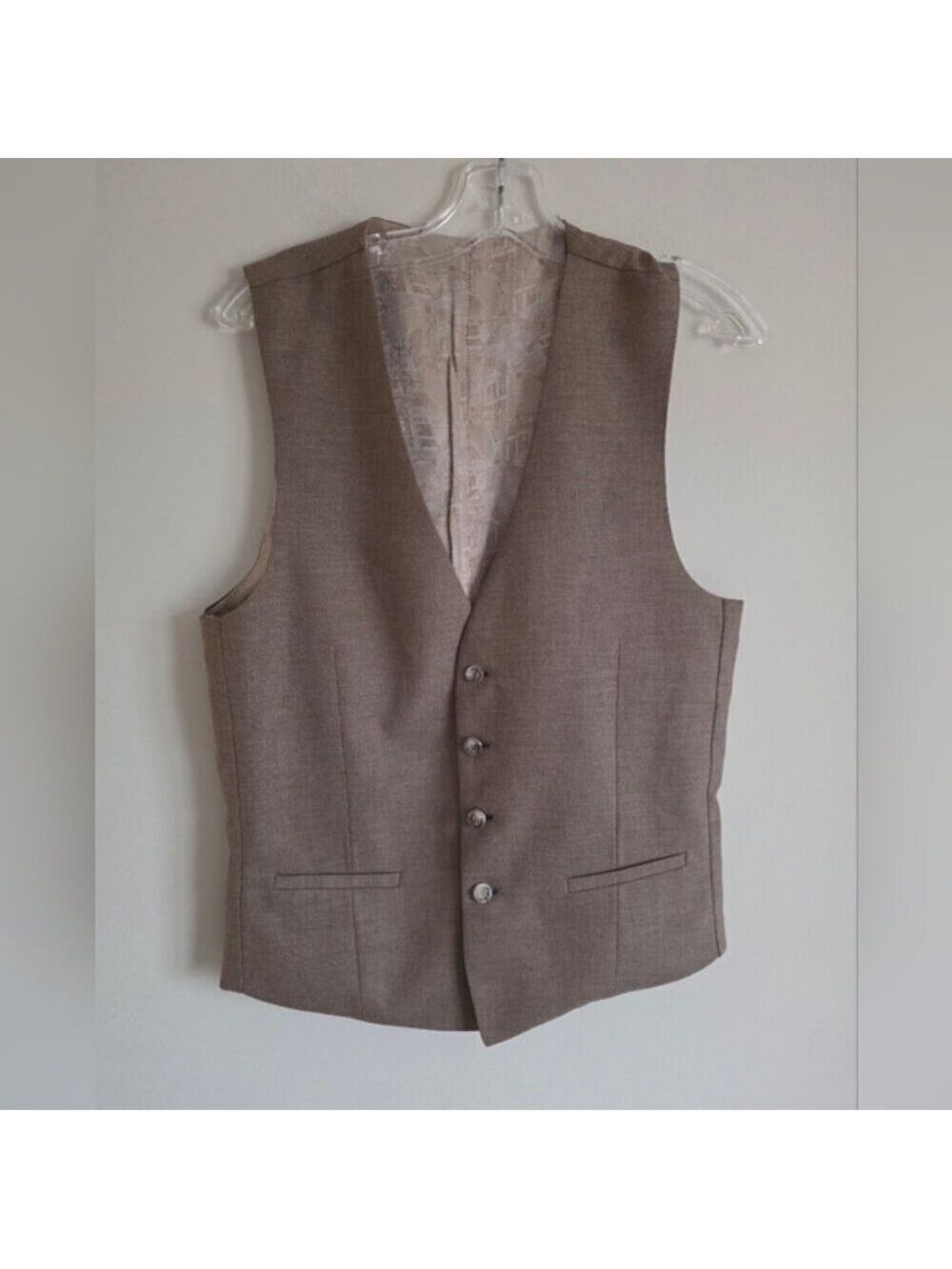 CAVALIERE | Classic Neutral Men's Waistcoat Vest Taupe Wool Sz 148 Long